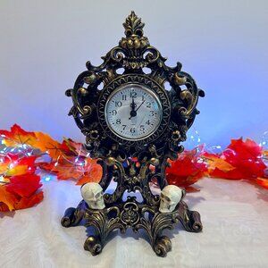 Halloween Martha Stewart resin gothic Victorian bronze table top clock - 13" H